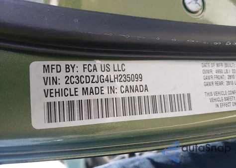 2020 Dodge Challenger Gt из США, поврежденный, VIN 2C3CDZJG4LH235099